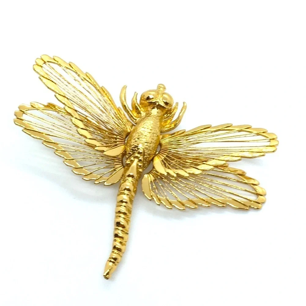 MONET Gold Tone Dragonfly Brooch Vintage